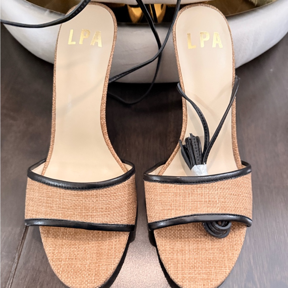 LPA Amara Raffia Black Ankle Wrap Heeled Sandals Size 8 New W/O Box - Picture 10 of 10